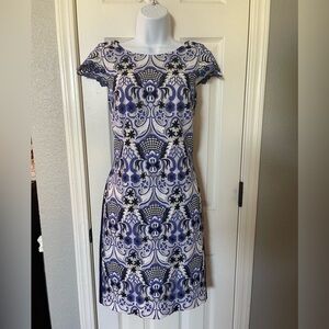 Antonio Melani Purple Multi-Color Embroidery Capped Sleeve Dress Size 4